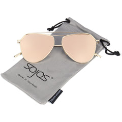 Aviator Flat Mirror Lenses Sunglasses Classic Metal Double Bridge Glasses SJ1040