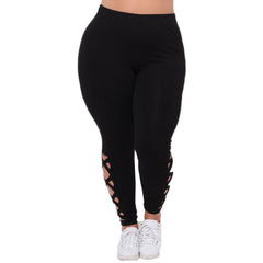 Plus Size Elastic Leggings  Solid Criss-Cross