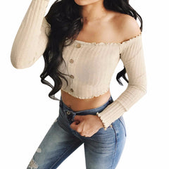 Womens Sexy Solid Strapless Off Shoulder Short Tops Blouse Casual Shirt