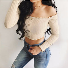 Womens Sexy Solid Strapless Off Shoulder Short Tops Blouse Casual Shirt