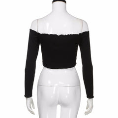 Womens Sexy Solid Strapless Off Shoulder Short Tops Blouse Casual Shirt