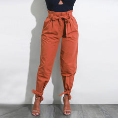 Womens Belted High Waist Trousers