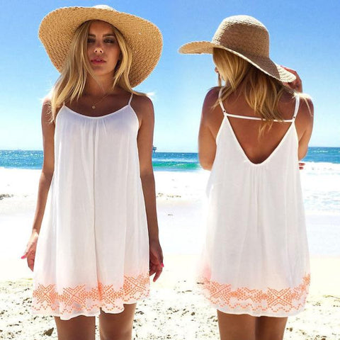 Womens Off Shoulder Geometric Printing Summer Mini Beach Dress