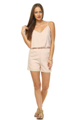 V-Neck Romper with Embroidered Trim